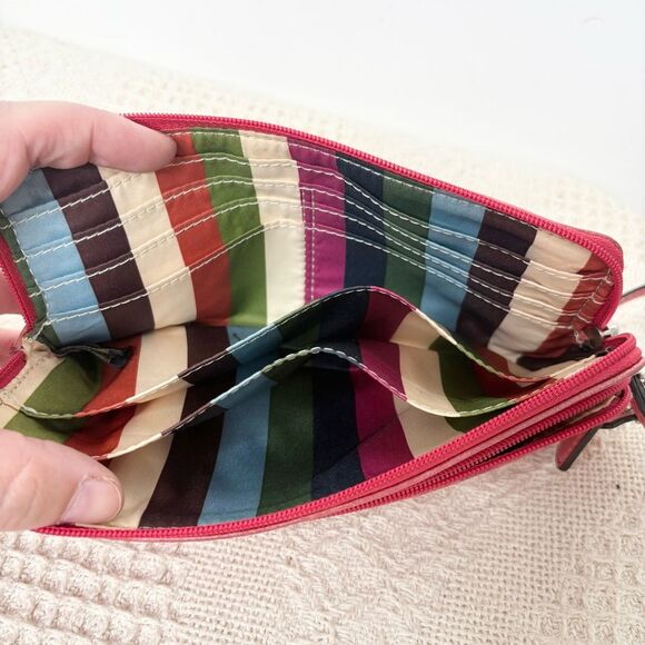 Coach Large Leather Wristlet Coral Red Double Zip Clutch Distressed - Picture 7 of 8